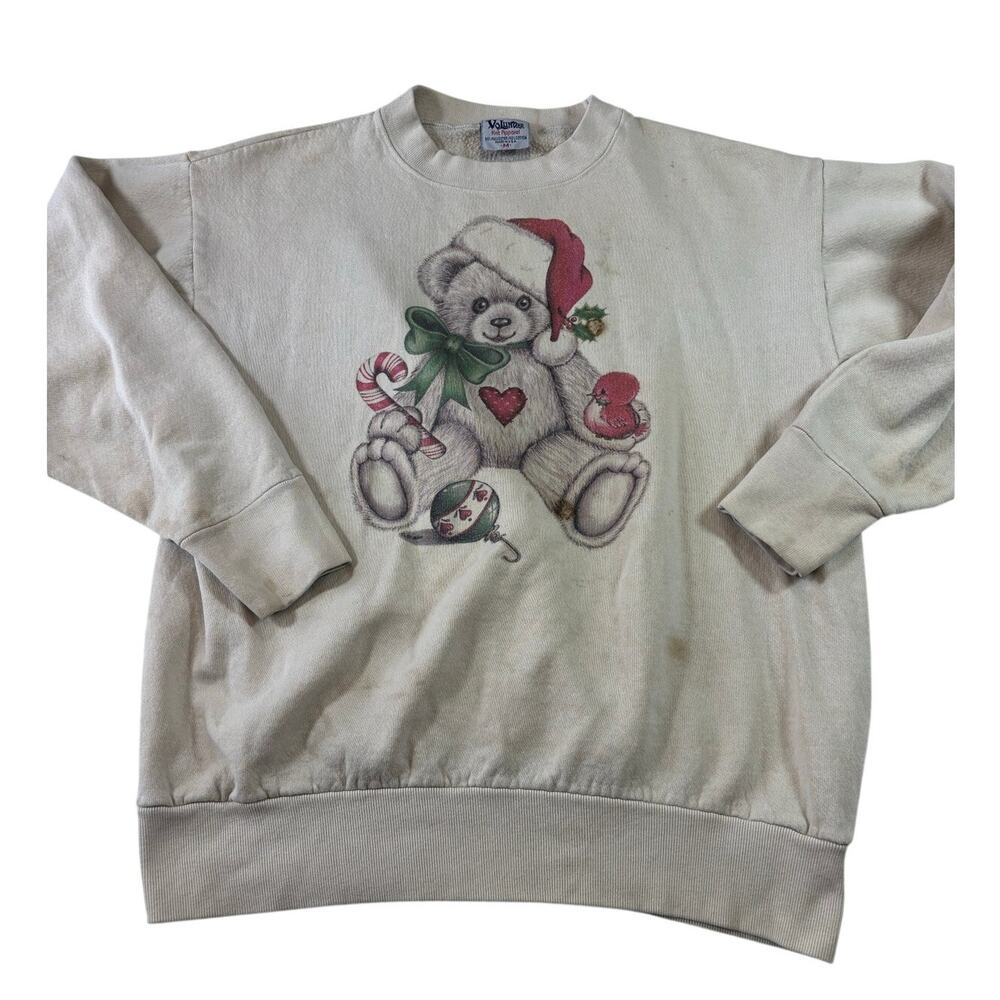 Vintage 90s Santa Teddy Bear Christmas Crewneck Sweatshirt, Size M, Made in USA